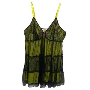 Cacique Black and Lime Green Mesh Lace Baby Doll Lingerie Top Size 22/24